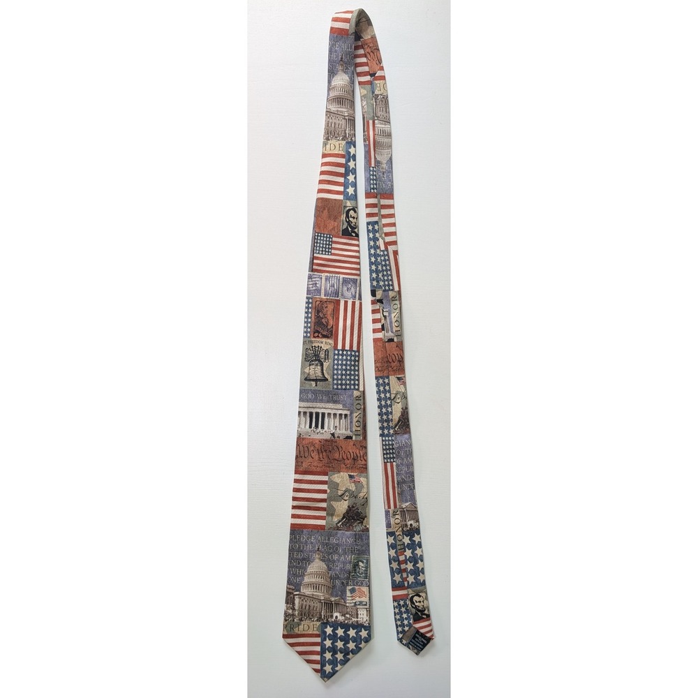 Eagles Wings Mens Patriotic American Flag Liberty Bell Capitol Silk Necktie